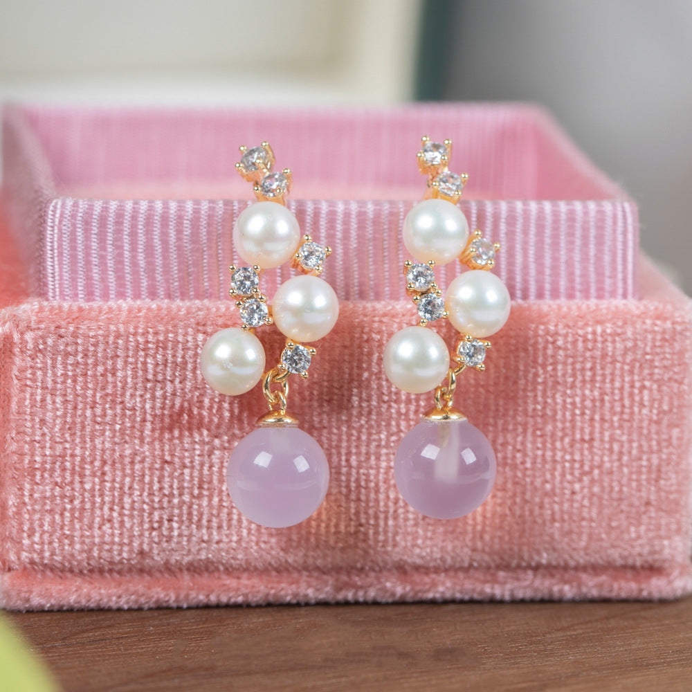 Vintage Purple Chalcedony Freshwater Pearl Earrings