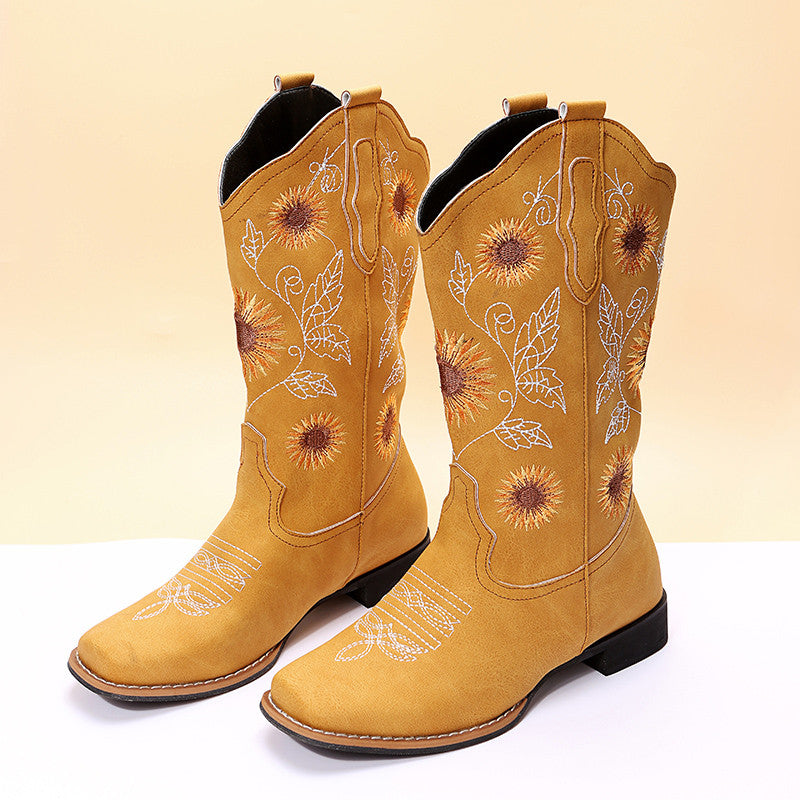 Boho Cowboy Boots w/ Sunflower Embroidery