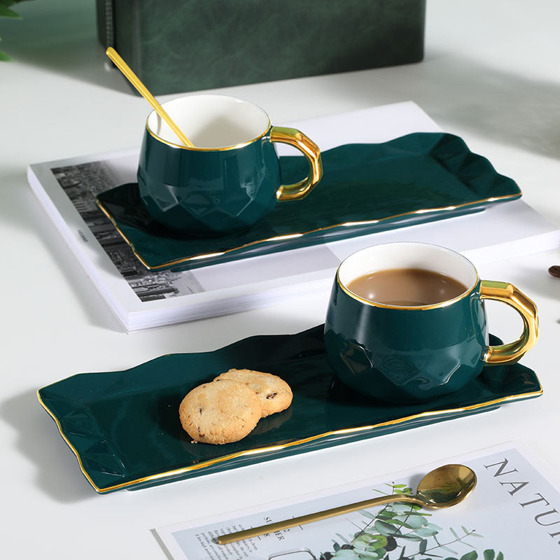 Peacock Green Geometric Coffee Cup Gift Set