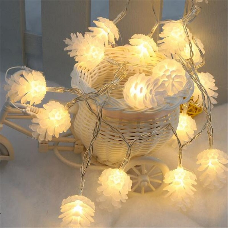 White Frost Pine Cone String Lights