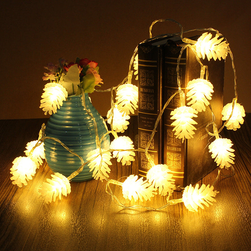 White Frost Pine Cone String Lights