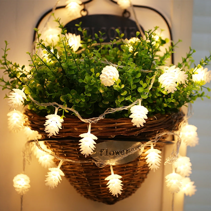 White Frost Pine Cone String Lights