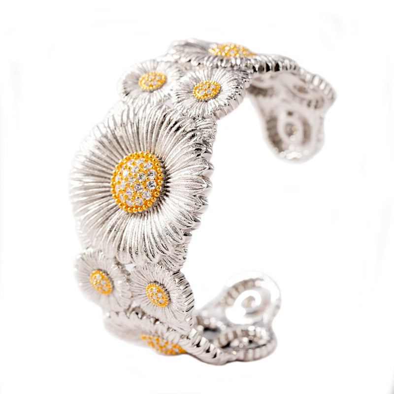 Boho Daisy Sterling Silver Cuff