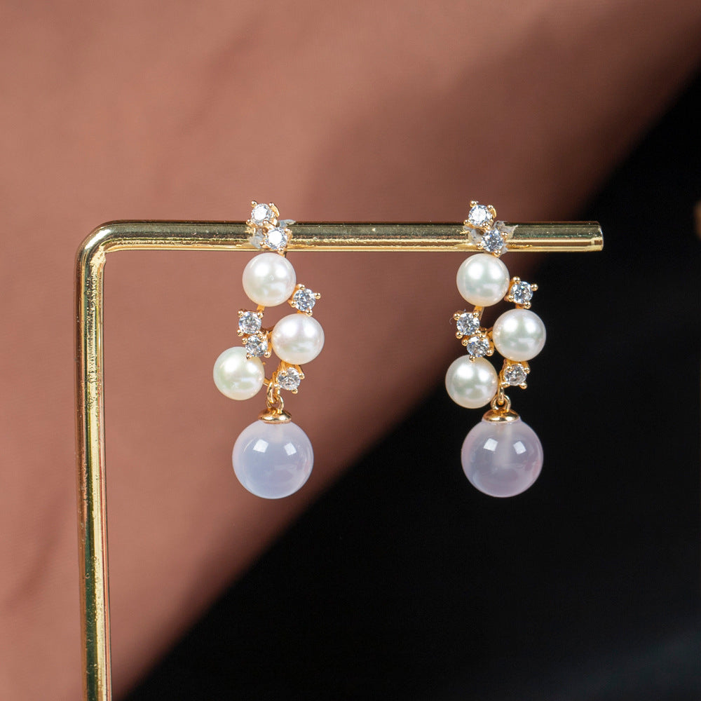 Vintage Purple Chalcedony Freshwater Pearl Earrings