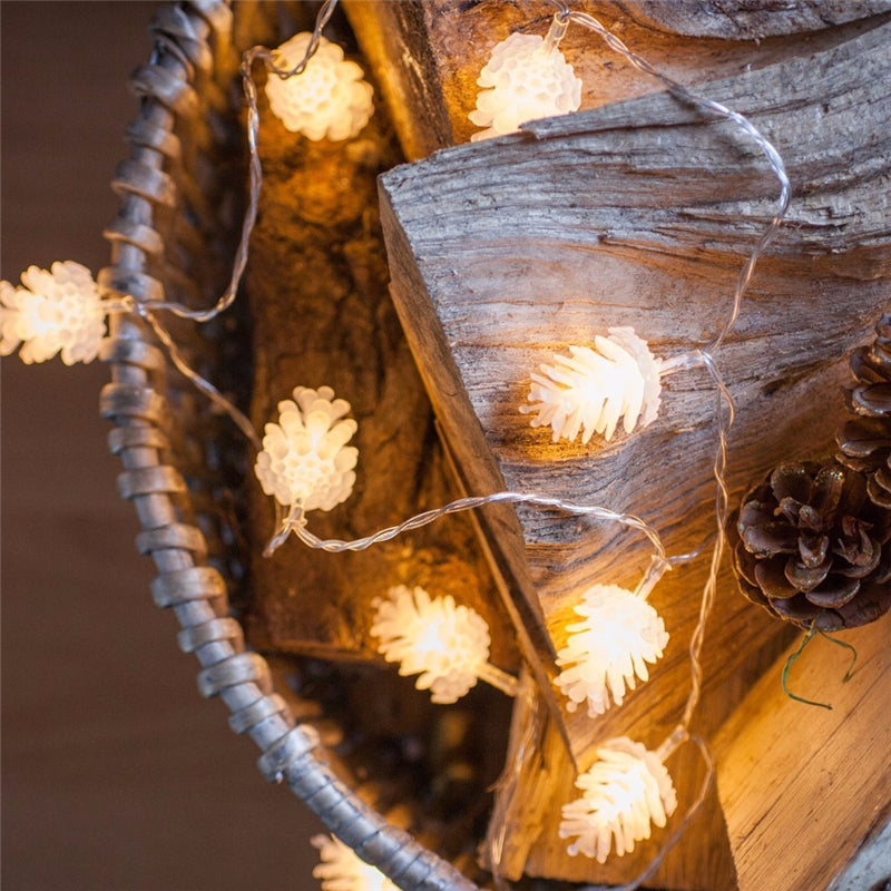 White Frost Pine Cone String Lights