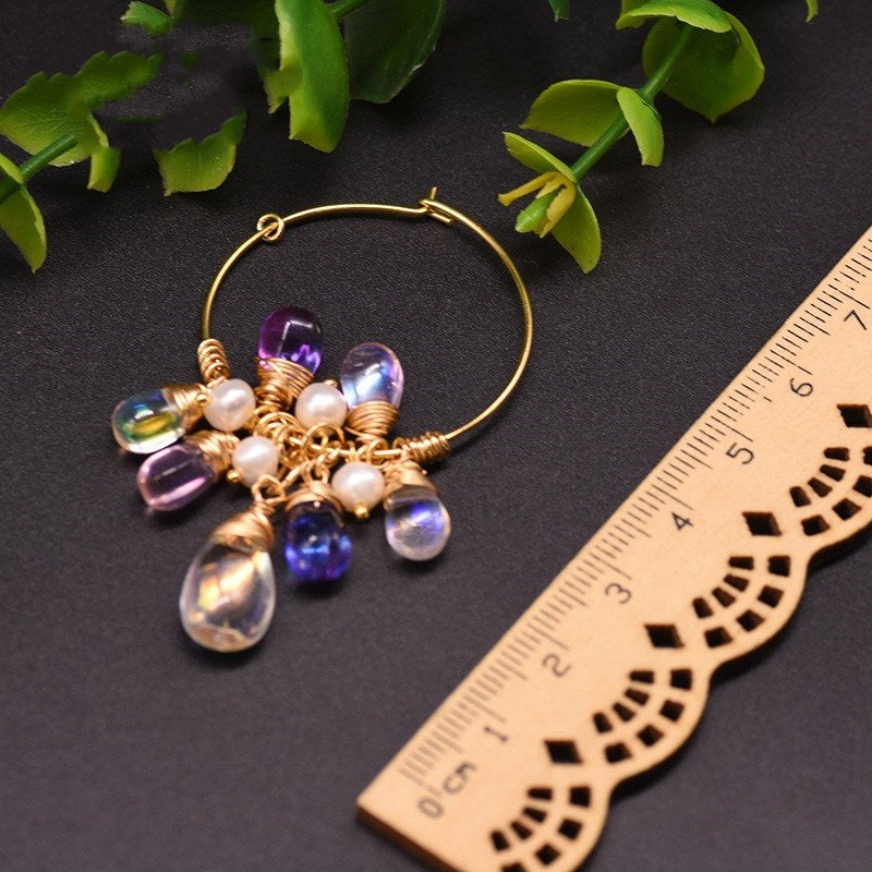 Natural Pearl & Czech Crystal Hoops