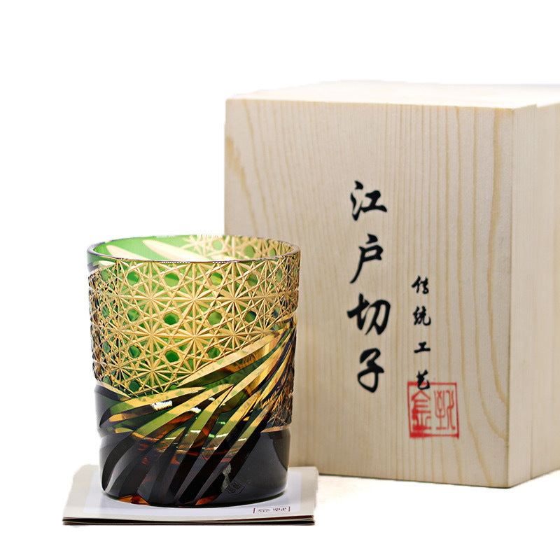 Hand Carved Edo Kiriko Japanese Sake Cup/Whiskey Glass