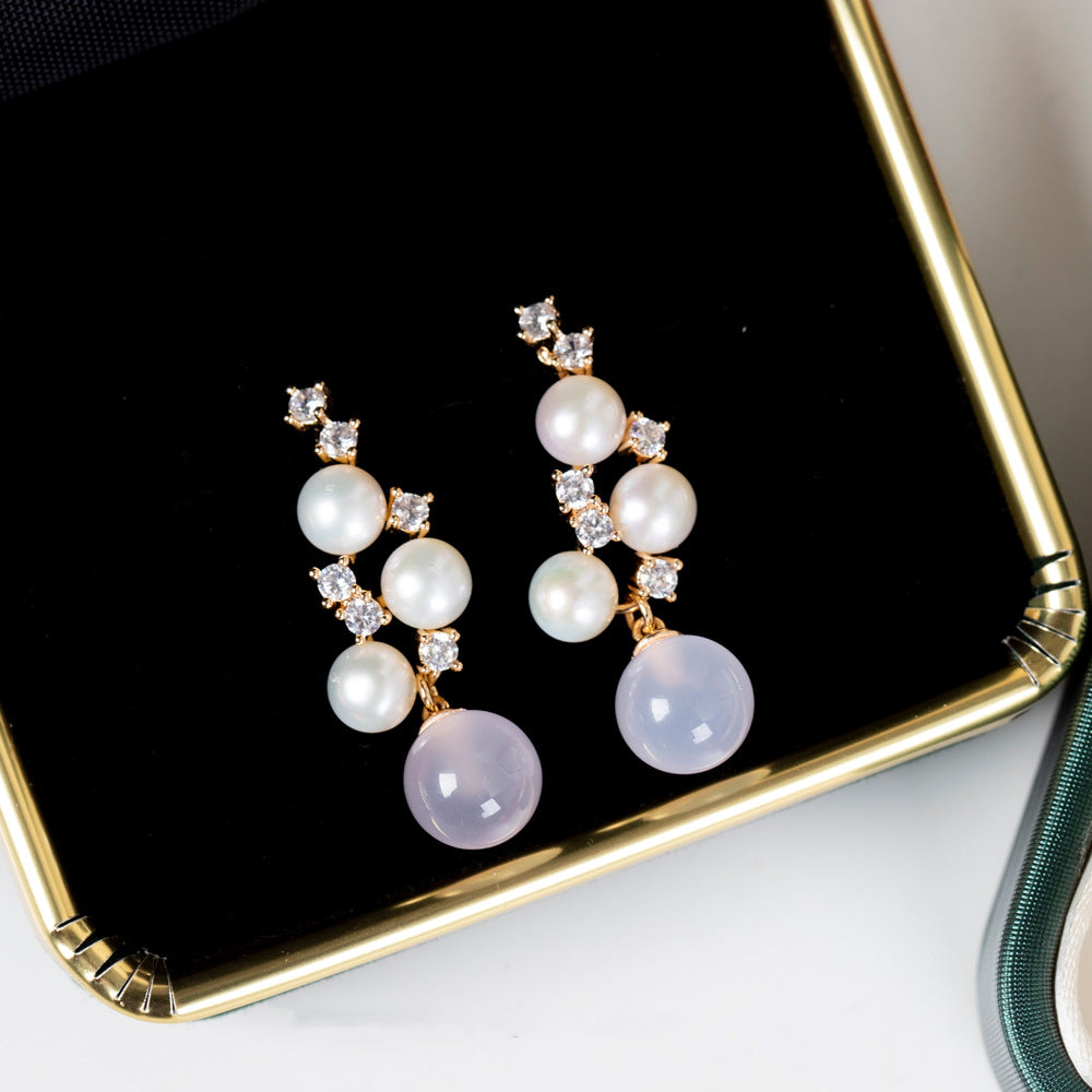 Vintage Purple Chalcedony Freshwater Pearl Earrings