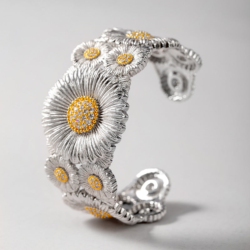 Boho Daisy Sterling Silver Cuff