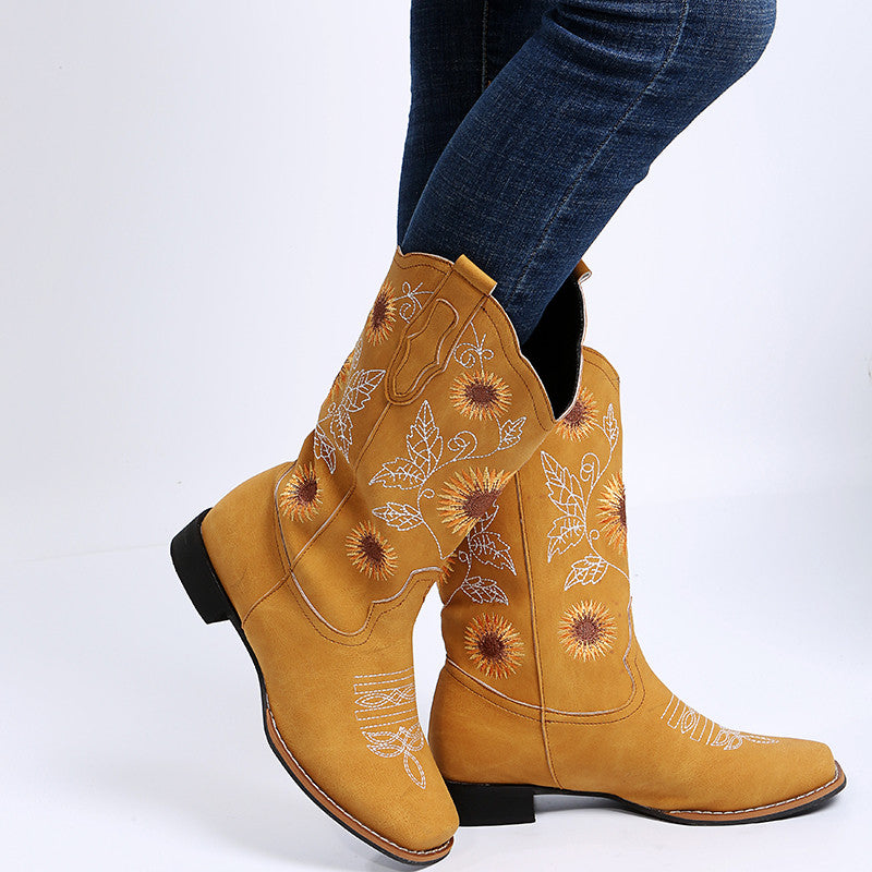 Boho Cowboy Boots w/ Sunflower Embroidery