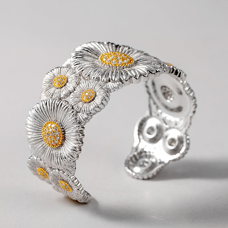 Boho Daisy Sterling Silver Cuff