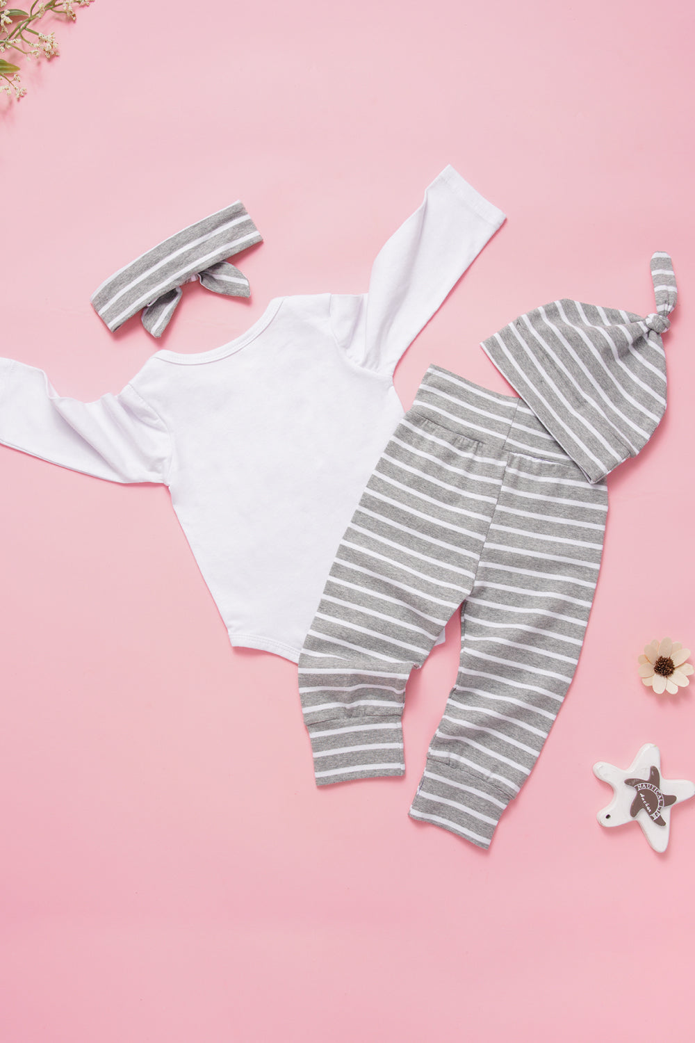 Baby Girls Letter Print Bodysuit and Striped Pants Set