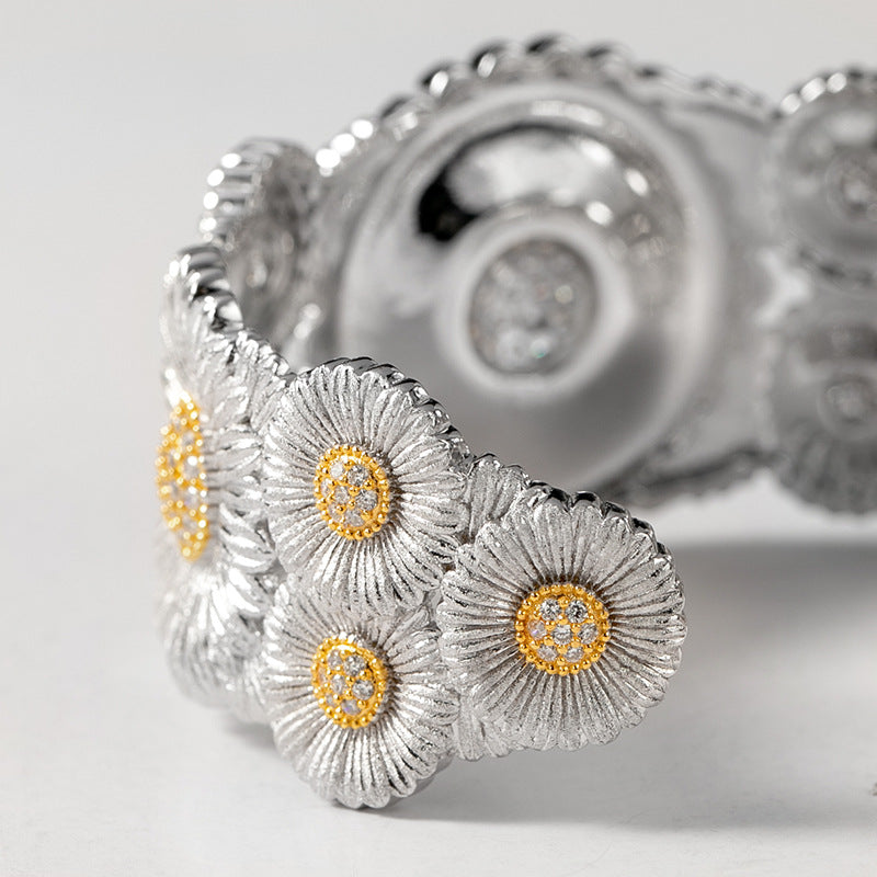 Boho Daisy Sterling Silver Cuff