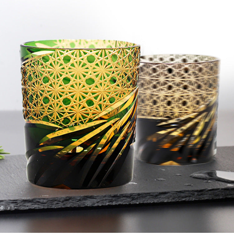 Hand Carved Edo Kiriko Japanese Sake Cup/Whiskey Glass