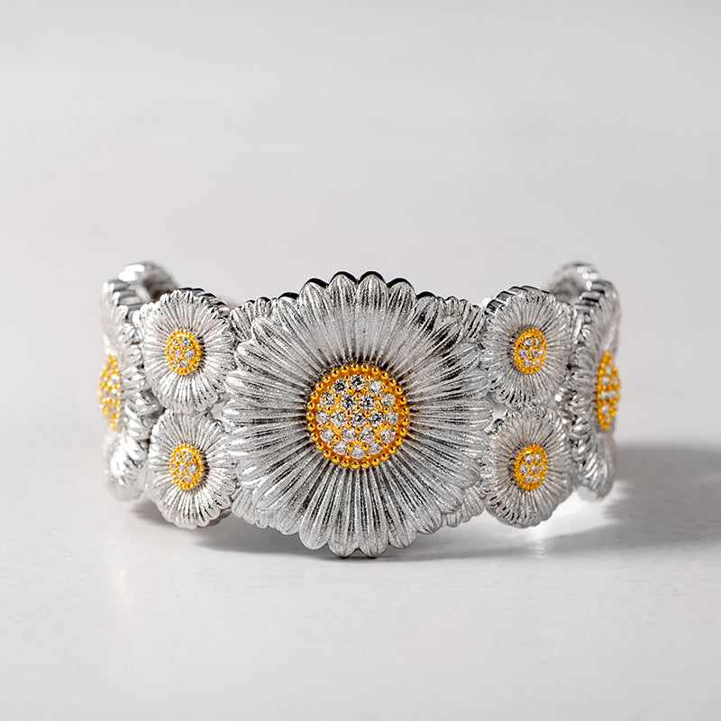 Boho Daisy Sterling Silver Cuff