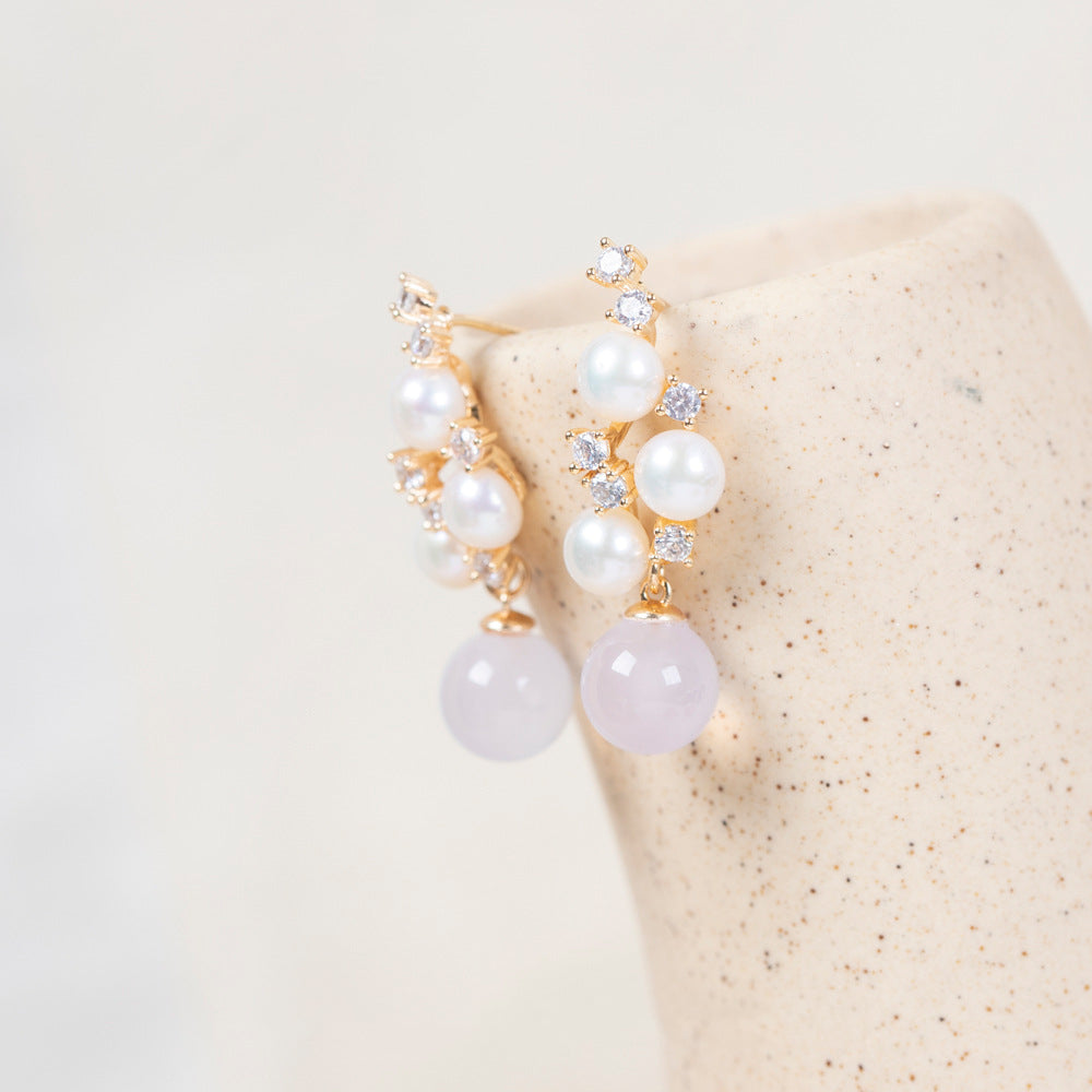 Vintage Purple Chalcedony Freshwater Pearl Earrings