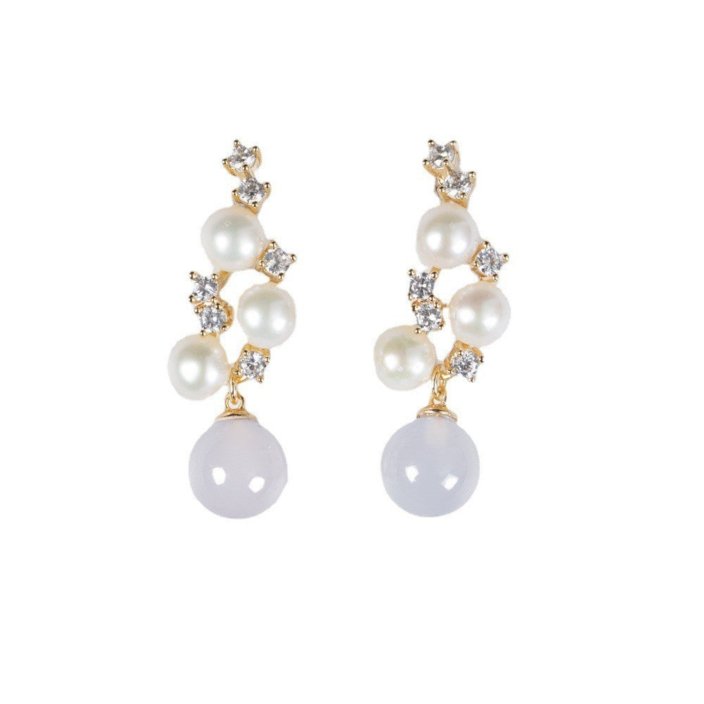 Vintage Purple Chalcedony Freshwater Pearl Earrings