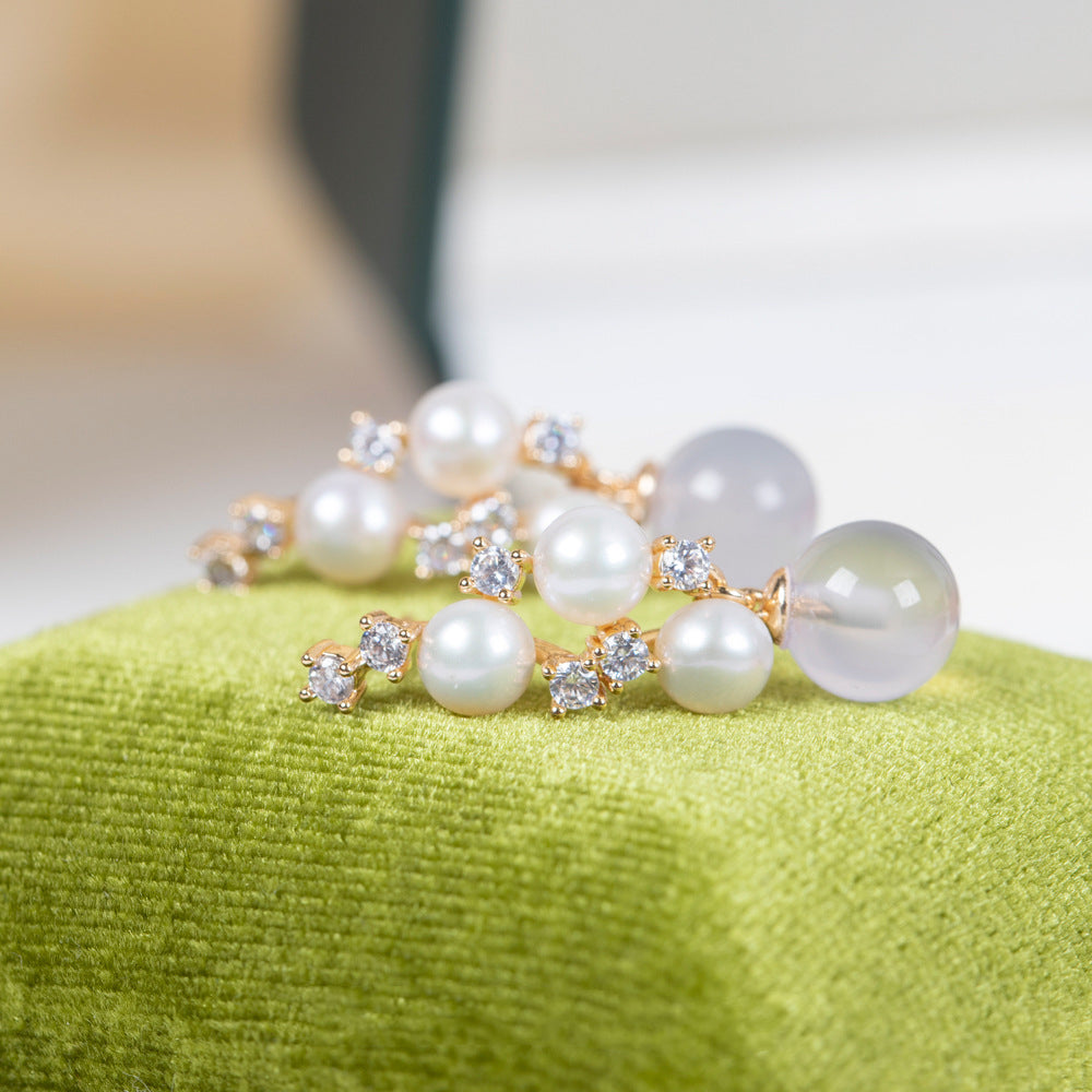 Vintage Purple Chalcedony Freshwater Pearl Earrings