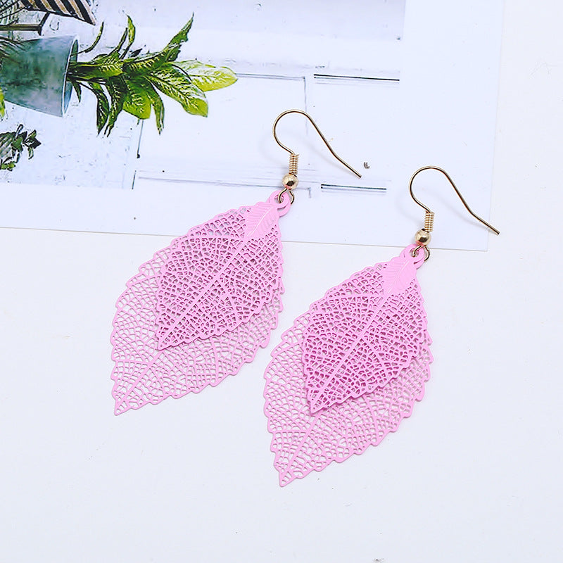 Vintage Double Leaf Fringe Earrings