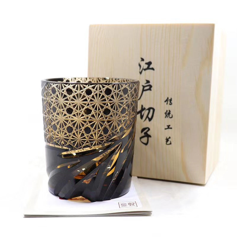Hand Carved Edo Kiriko Japanese Sake Cup/Whiskey Glass