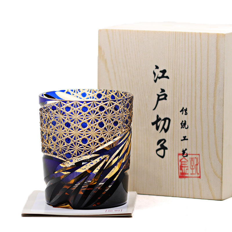 Hand Carved Edo Kiriko Japanese Sake Cup/Whiskey Glass