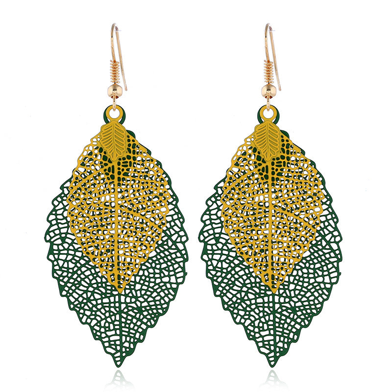 Vintage Double Leaf Fringe Earrings