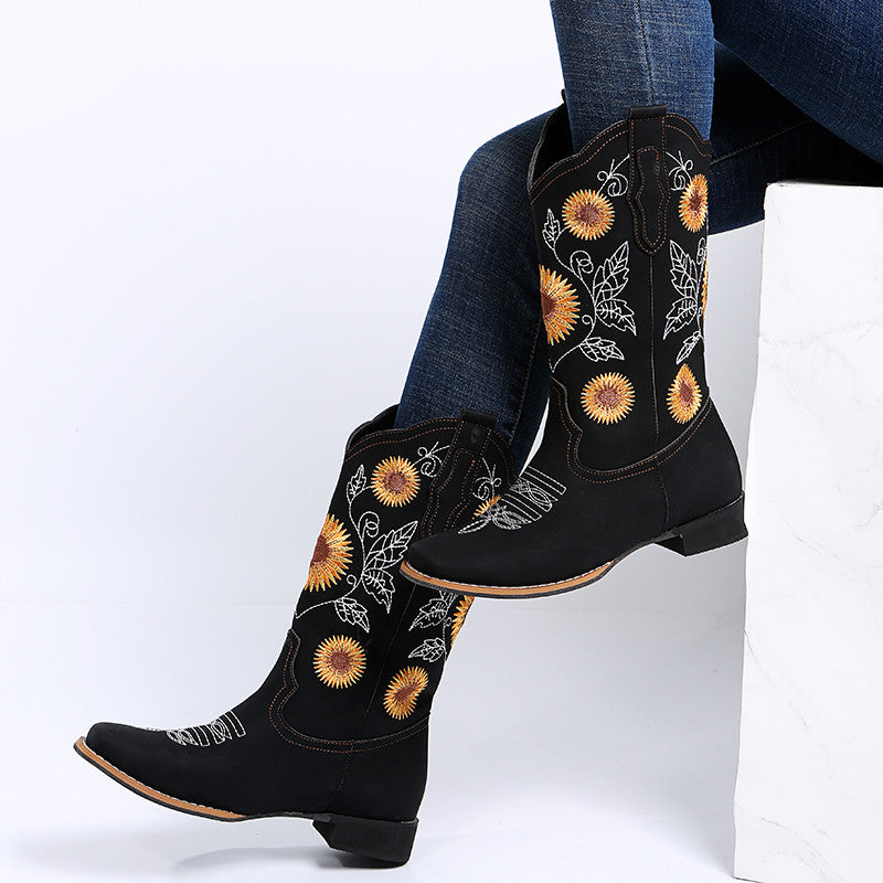 Boho Cowboy Boots w/ Sunflower Embroidery