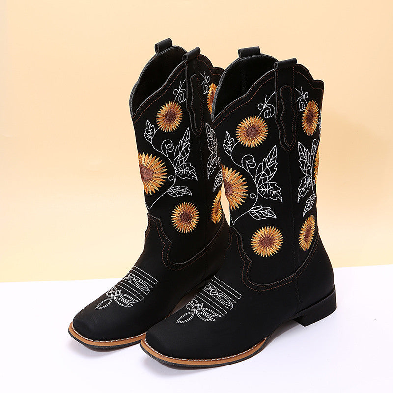 Boho Cowboy Boots w/ Sunflower Embroidery